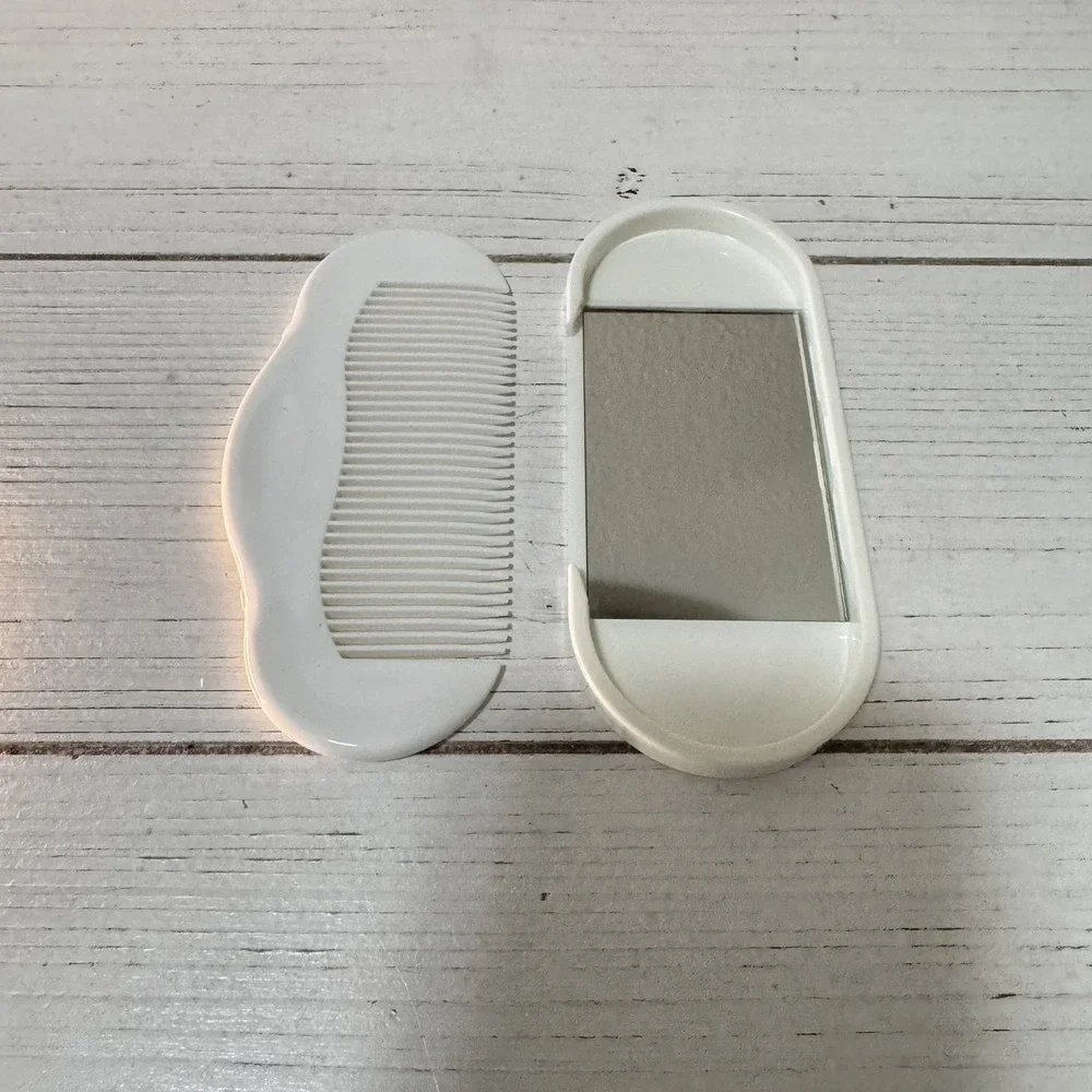 Clinique‎ Comb Mirror Compact Set Vintage Travel Snap Together White Plastic